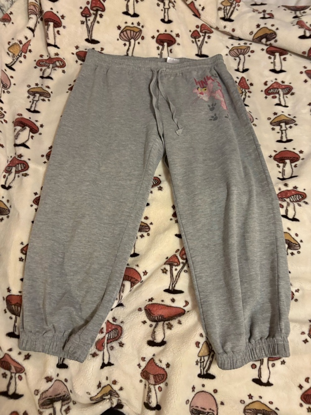 Y2K Gray Pink Panther Cropped Sweatpants Size Medium